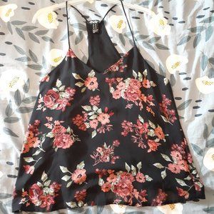 Streetwear Society Spaghetti Racerback V-Neck Floral Blouse - Medium - Black
